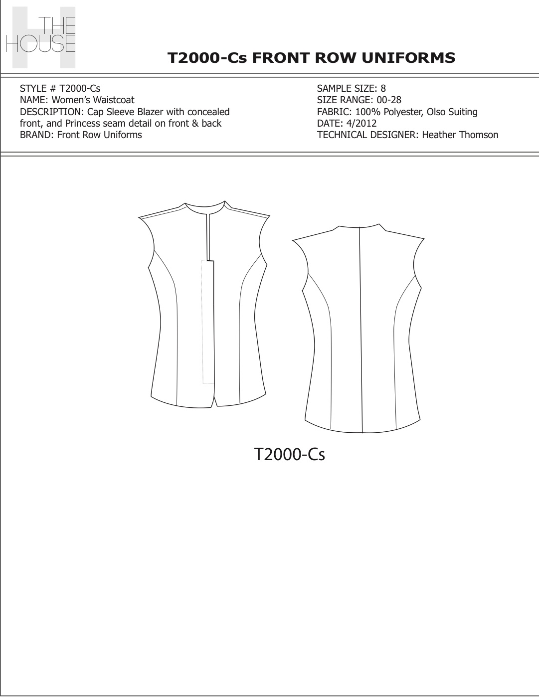 Front Row Uniforms — Uniform Catalog
